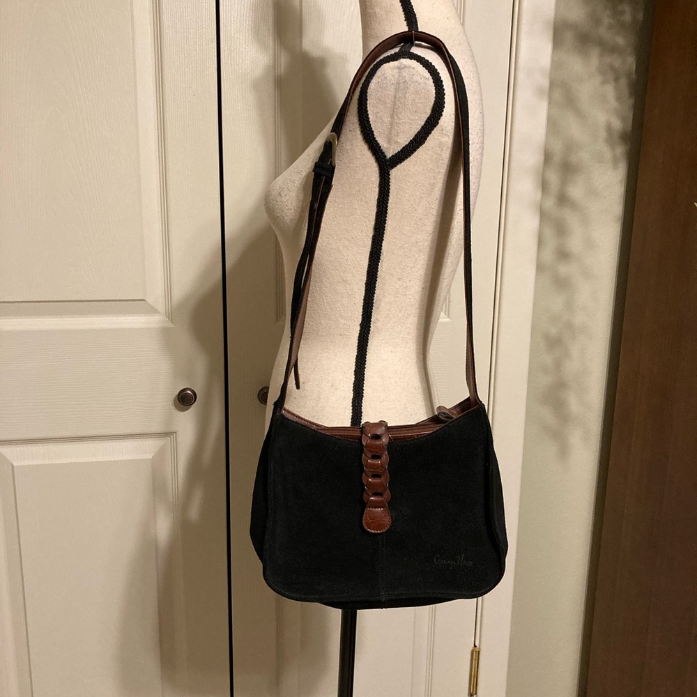 Vintage Carriage House black split leather purse with adjustable strap adjust